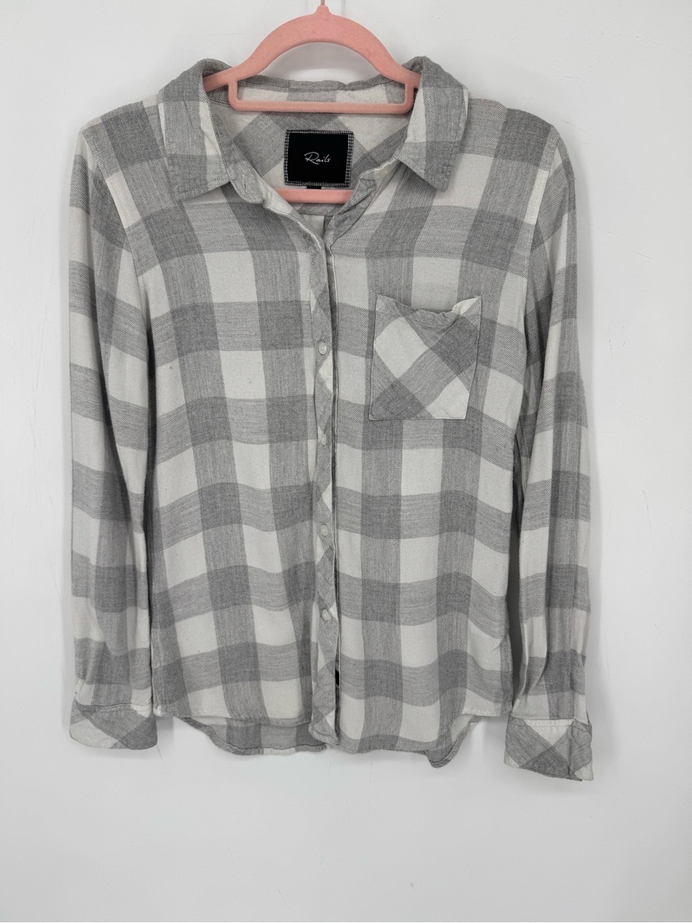 Rails Women's Gray + White Plaid Flannel Button Down Shirt Lightweight Size XS